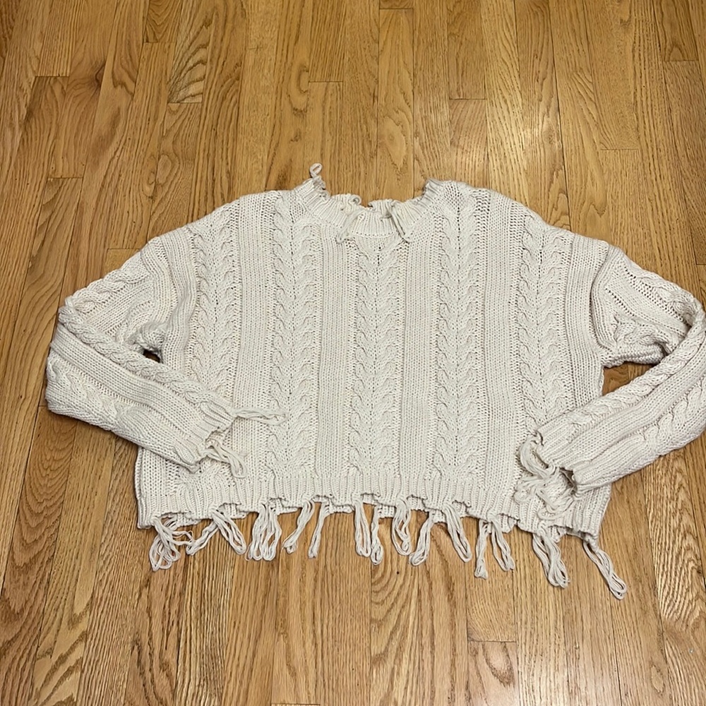 HYFVE cropped cable knit sweater fringe size M